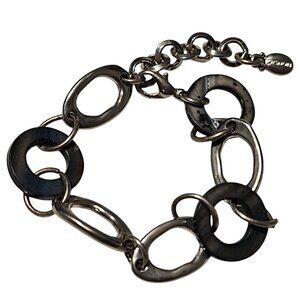 Caron Silver Tone Black Resin Chain Link Bracelet Industrial Fashion Jewelry